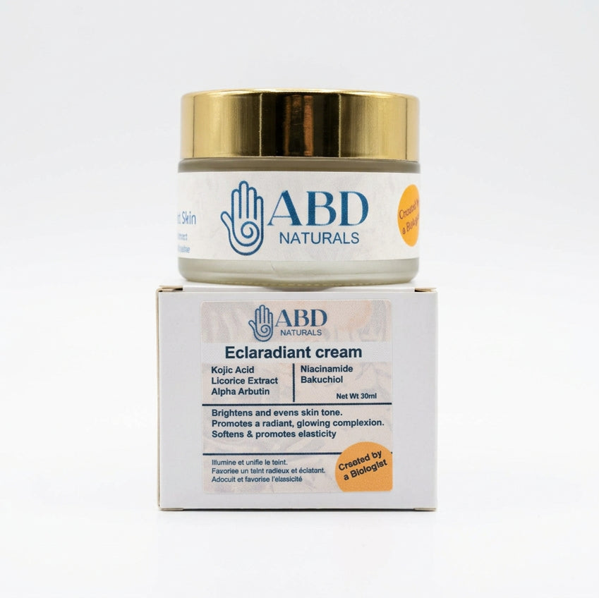 Eclaradiant brightening moisturizer for fading the look of dark spots and uneven skin tone, handmade in Alberta