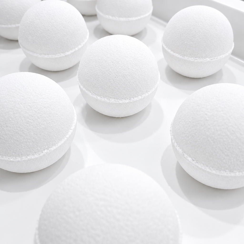 Natural coconut bath bomb for a creamy, skin-softening bath, handmade in Alberta