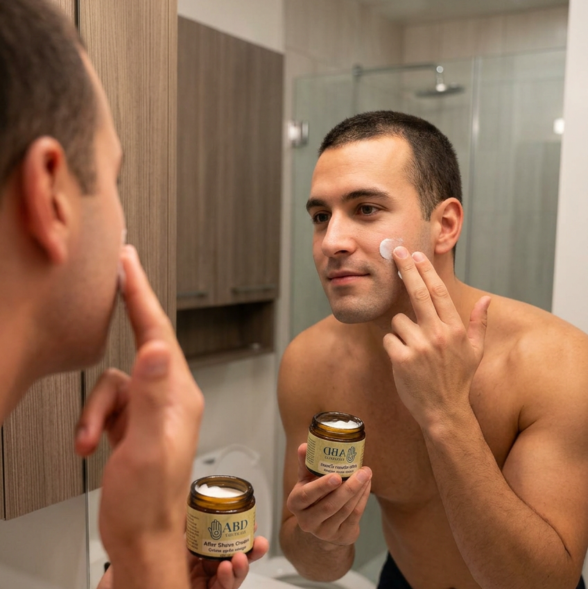 Natural after-shave cream for calming razor irritation for men and women, handmade in Alberta