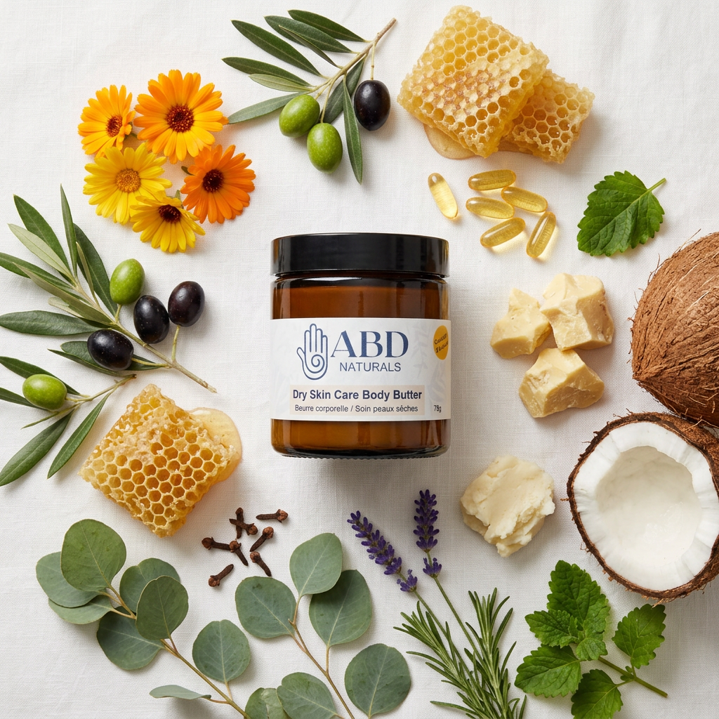 Dry skin body butter for deeply moisturizing very dry skin, handmade in Alberta