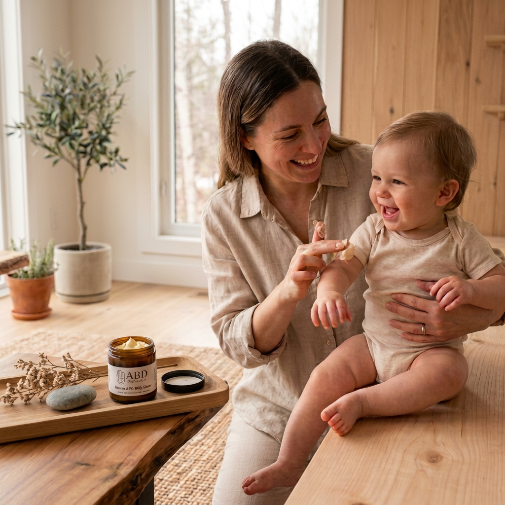 Mommy and Me natural body butter, made in St. Albert for soothing dry, sensitive skin on babies, kids and moms