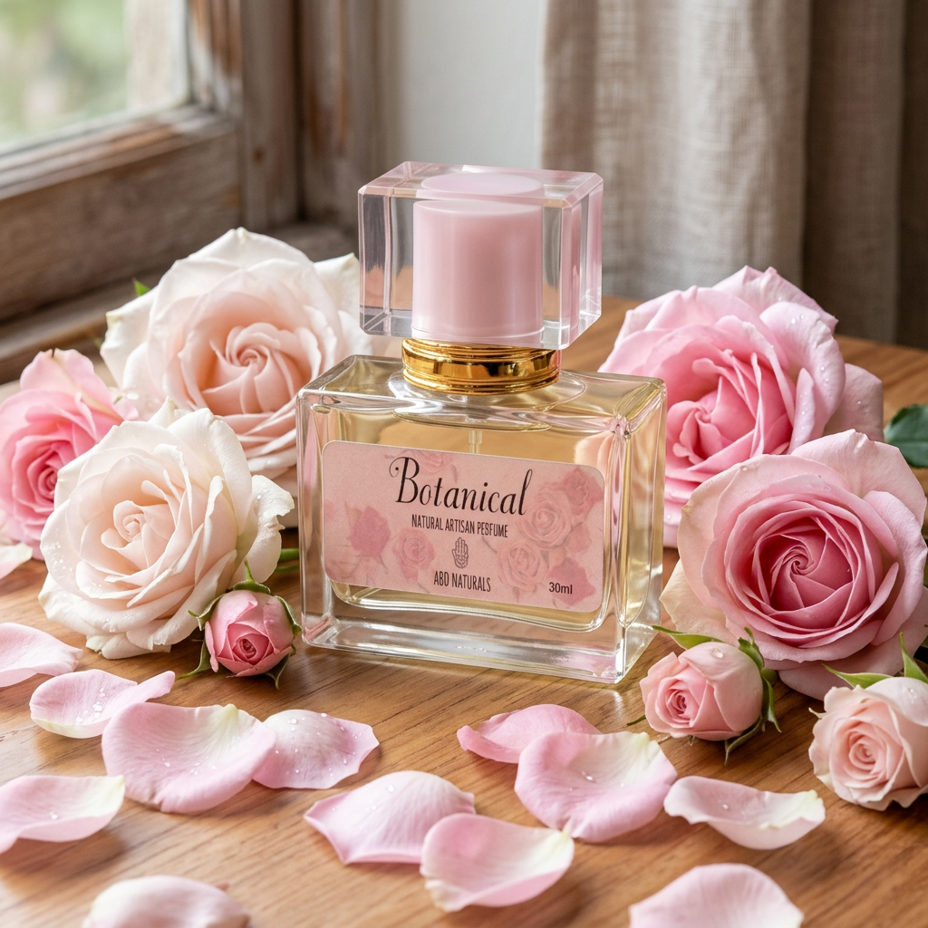Botantial Rose de Mai natural perfume by ABD Naturals, used for a soft floral scent without synthetic fragrance