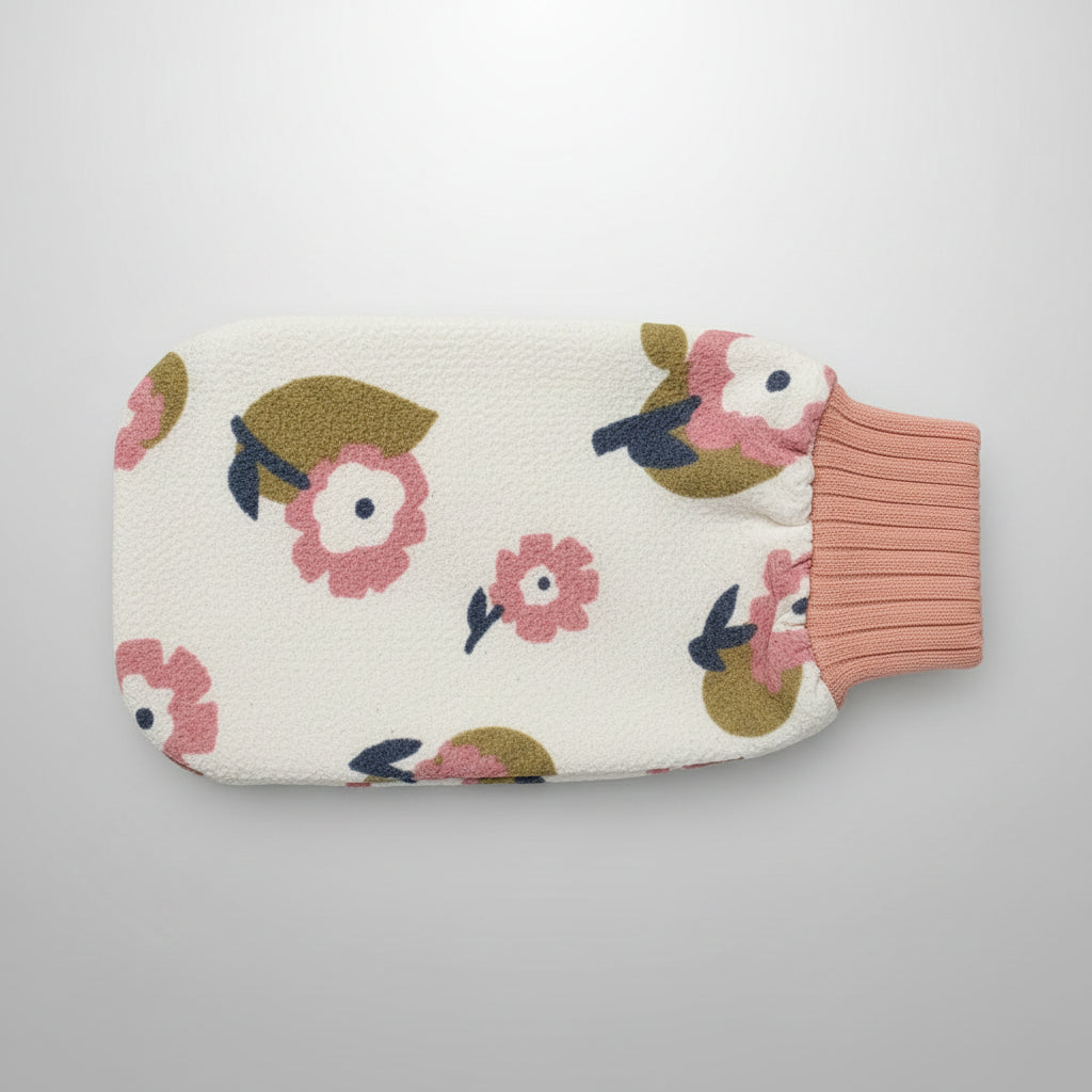 Exfoliating mitten for gentle face and body exfoliation in the shower or bath